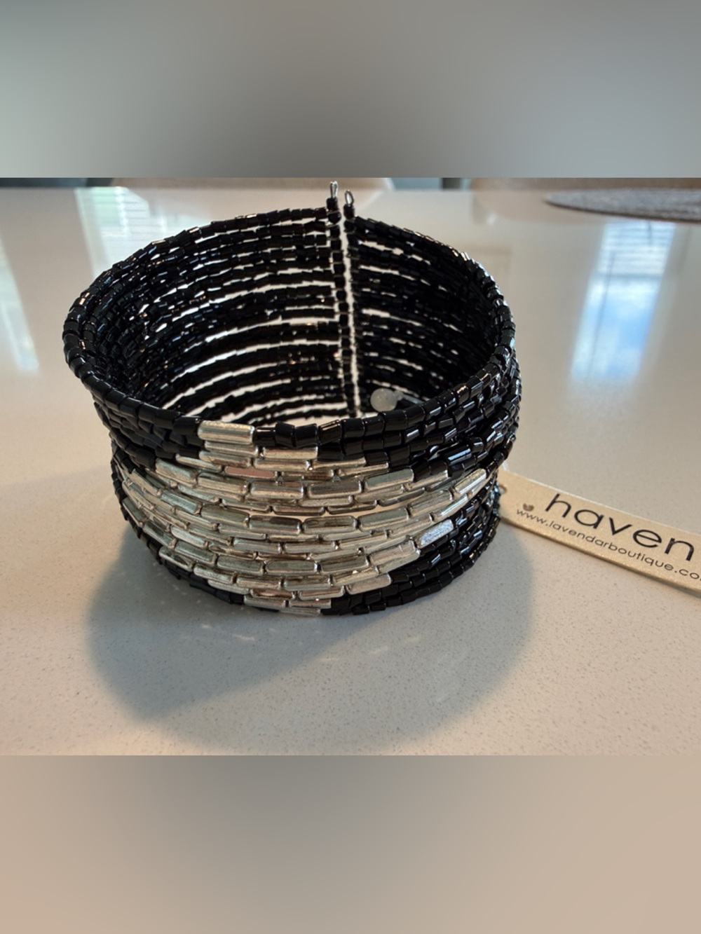 Haven Beaded Coil Bracelet - Black & Silver